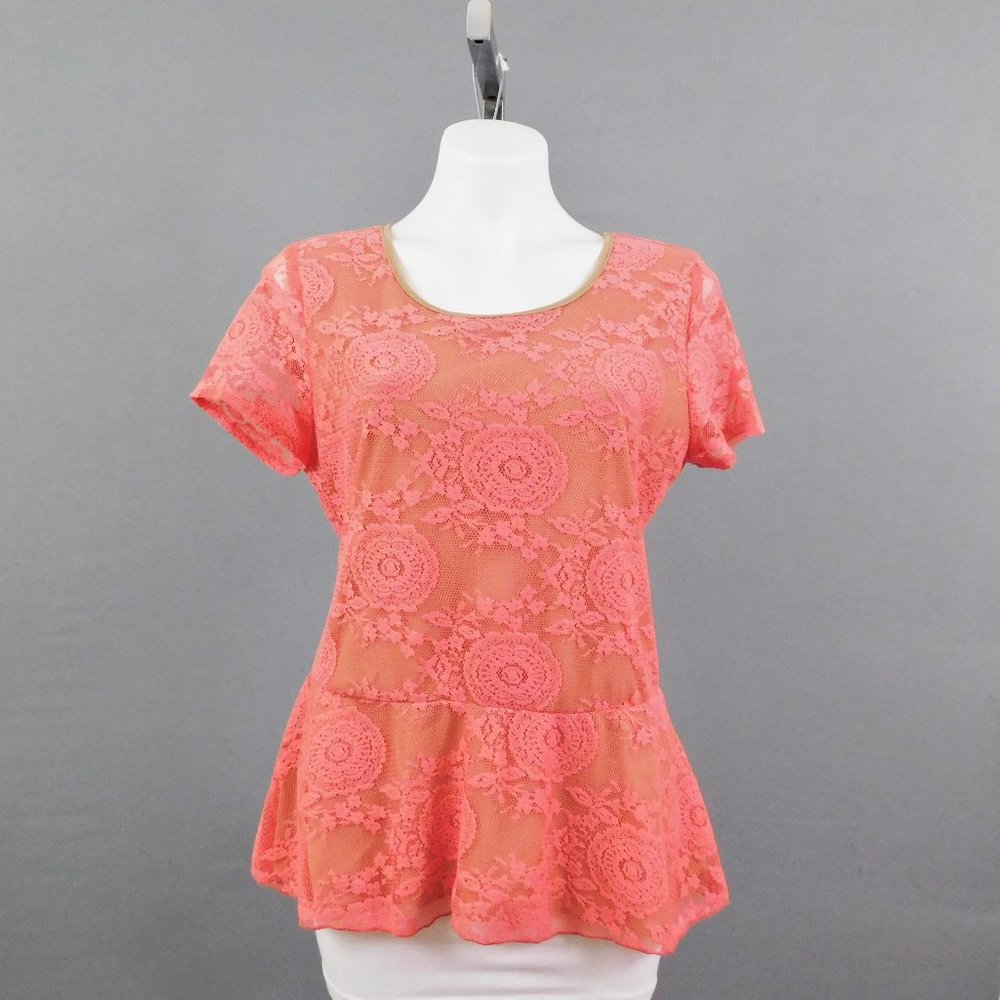 Hannah Women Shirt Pink Brown Lace M